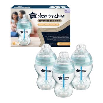 TOMMEE TIPPEE CTN Dojčenská fľaša ADVANCED ANTI-COLIC Pomalý Prúd 260 ml 0m+, 3 ks