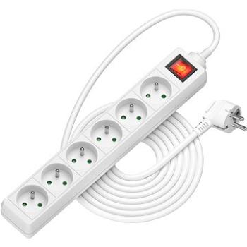 AlzaPower predlžovací prívod 230 V 6 zásuviek 2 m s vypínačom biely (APW-LV-A20F1W)