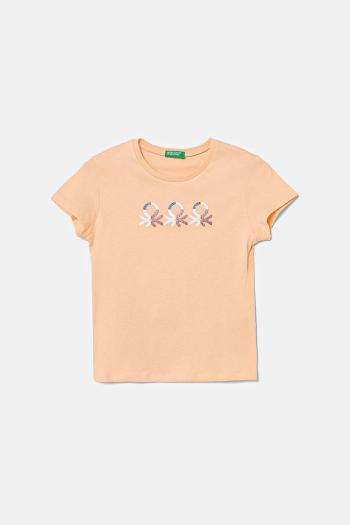 Detské bavlnené tričko United Colors of Benetton oranžová farba, 3I1XC10MZ
