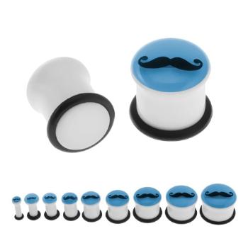 Biely piercing do ucha - plug, fúzy, gumička, modrá predná časť žiariaca v tme - Hrúbka: 10 mm