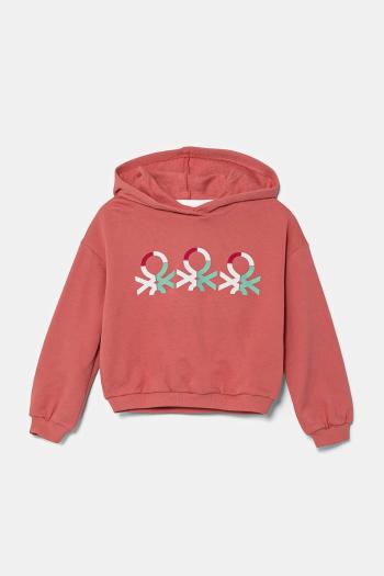 Detská bavlnená mikina United Colors of Benetton ružová farba, s kapucňou, s potlačou, 3J68C204D