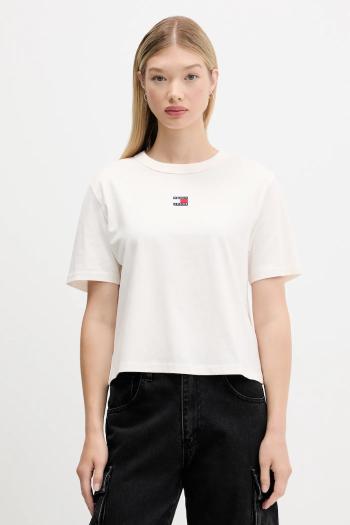Bavlnené tričko Tommy Jeans dámske, béžová farba, DW0DW22202