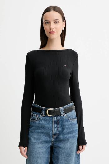 Tričko s dlhým rukávom Tommy Hilfiger čierna farba, WW0WW47309