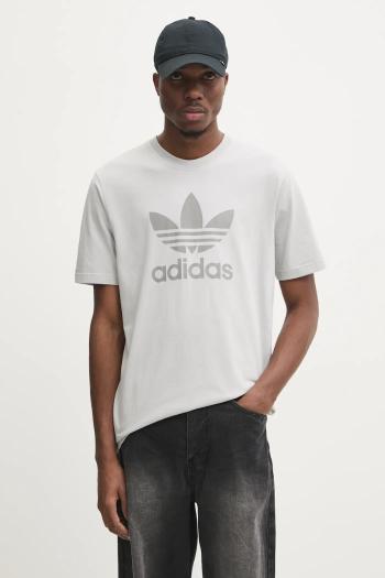 Bavlnené tričko adidas Originals TREFOIL T-SHIRT pánske, šedá farba, s potlačou, JP2548