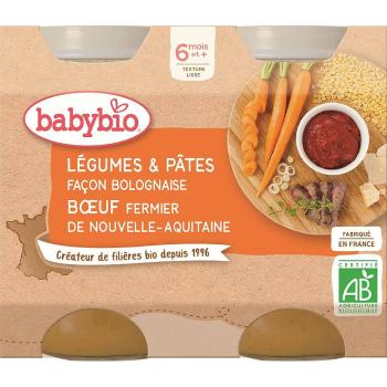 BABYBIO Denné menu Zelenina s cestovinami na bolonský spôsob s farmárskym hovädzím mäsom 2x200 g