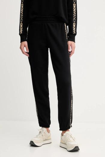 Bavlnené tepláky Dkny čierna farba, s nášivkou, DP5P3719