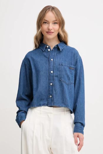 Rifľová košeľa Calvin Klein Jeans dámska, voľný strih, s klasickým golierom, J20J225518
