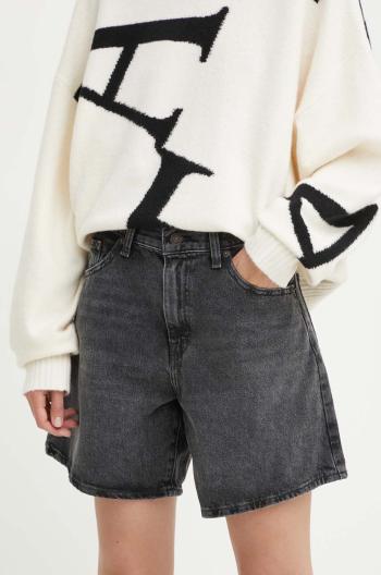 Rifľové krátke nohavice Levi's HIGH BAGGY SHORT dámske, čierna farba, jednofarebné, vysoký pás, A9311