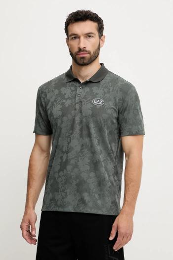 Polo tričko EA7 Emporio Armani pánske, zelená farba, vzorované, AF13917.7M000049
