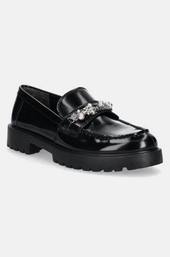 Kožené mokasíny Tory Burch Classic Embellished Lug Loafer dámske, čierna farba, na plochom podpätku, 165828-006