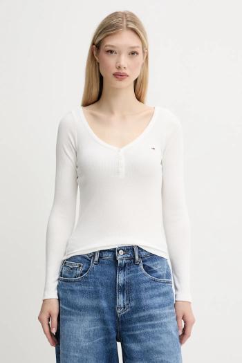 Tričko s dlhým rukávom Tommy Jeans biela farba, DW0DW20903