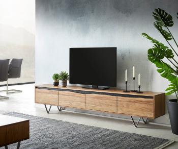 TV stolík Stonegrace 220x35 cm akácia prírodná 4 dvierka nepravidelný