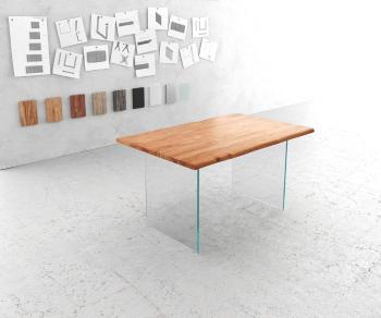 Jedálenský stôl Edge 140x90 cm podstavec z prírodného akáciového skla