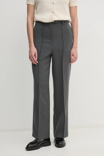 Nohavice Tommy Hilfiger dámske, šedá farba, rovné, stredne vysoký pás, WW0WW43875