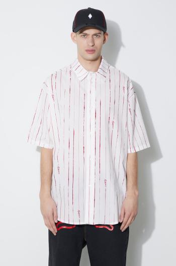 Bavlnená košeľa Marcelo Burlon County Pinstripes Over Shirt pánska, biela farba, voľný strih, s klasickým golierom, CMGG004S24FAB0010128