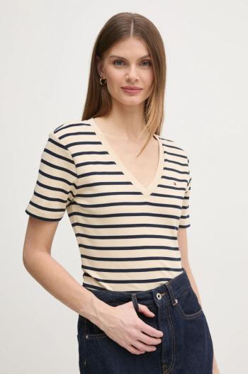 Bavlnené tričko Tommy Hilfiger dámske, béžová farba, WW0WW40584