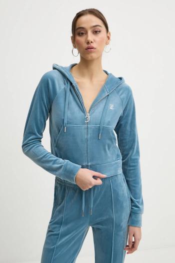 Mikina Juicy Couture dámska, tyrkysová farba, s kapucňou, s nášivkou, JCWA122001