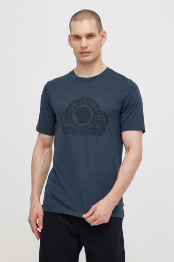Vlnené tričko Fjallraven Abisko Wool Classic tmavomodrá farba, s potlačou, F84117