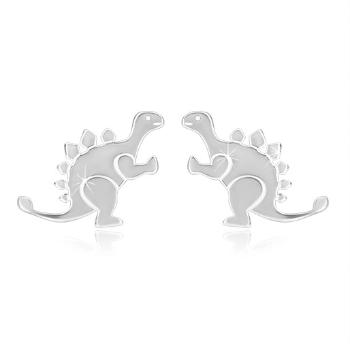 Strieborné náušnice 925 - lesklý dinosaurus - stegosaurus, hladký povrch, puzetky