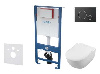 Kielle - Genesis Set predstenovej inštalácie, klozetu Subway a dosky softclose, CeramicPlus, tlačidlo Gemini ll, matná čierna/chróm SANI11AK5105