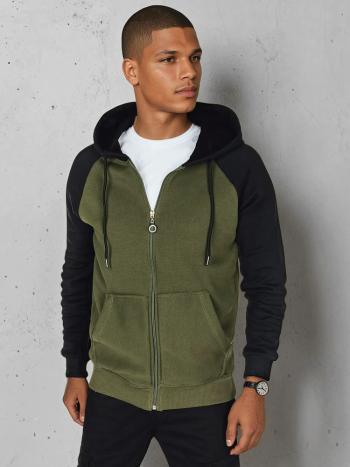 Pánska khaki mikina s kapucňou na zips Dstreet BX5870