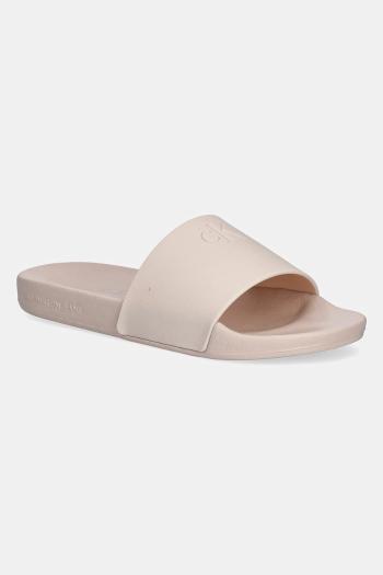 Šľapky Calvin Klein Jeans SLIDE MONOGRAM TPU béžová farba, YW0YW01715