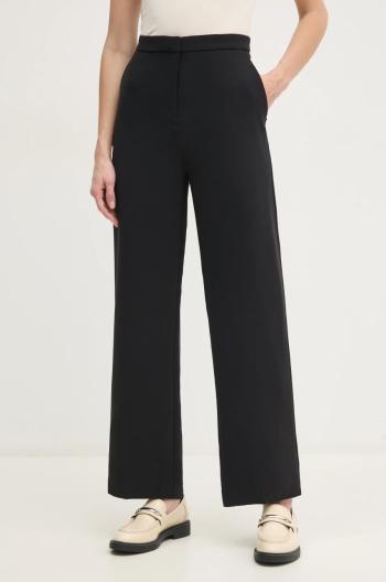 Nohavice Tommy Hilfiger dámske, čierna farba, rovné, vysoký pás, WW0WW45445