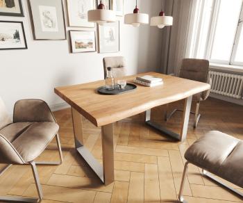 Jedálenský stôl Edge 140x90 XL akácia prírodná nerezová oceľ úzka