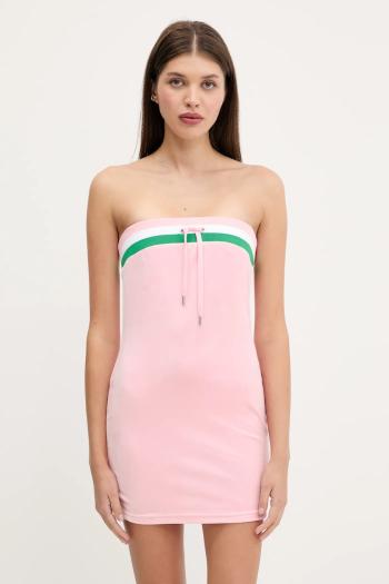 Zamatové šaty Juicy Couture VELOUR STRIPE TUBE DRESS ružová farba, mini, priliehavé, JCWED225353