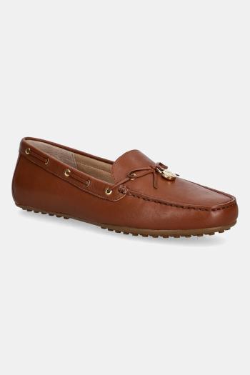 Kožené mokasíny Lauren Ralph Lauren Wylie hnedá farba, na plochom podpätku, 802967751002