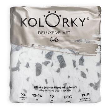 KOLORKY DELUXE VELVET jednorazové EKO plienky so zamatovým povrchom bodky XL (12-16 kg) 17 kusov