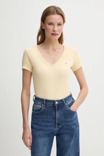 Tričko Tommy Jeans dámske, žltá farba, DW0DW17385