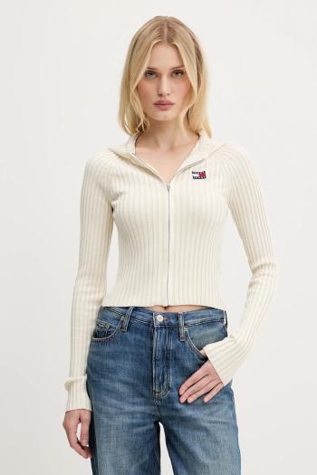 Kardigán Tommy Jeans béžová farba, ľahké, DW0DW20974