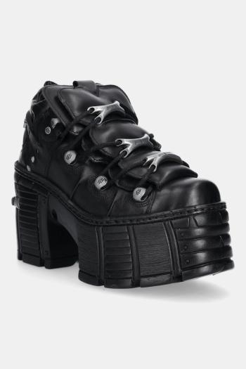 Kožené členkové topánky New Rock CRUST NEGRO čierna farba, na podpätku, M-TM106-C2
