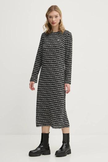 Šaty Tommy Jeans čierna farba, midi, rovný strih, DW0DW20456