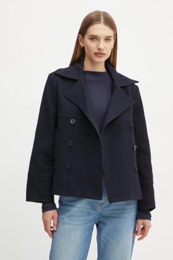 Vlnený kabát The Kooples tmavomodrá farba, prechodný, dvojradový, FMAN29001K