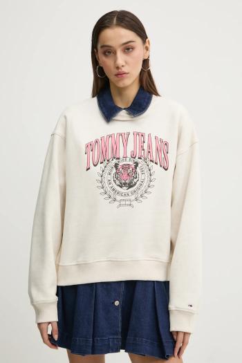 Mikina Tommy Jeans dámska, béžová farba, s potlačou, DW0DW20211