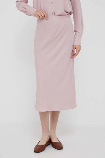 Sukňa Calvin Klein ružová farba, midi, áčkový strih