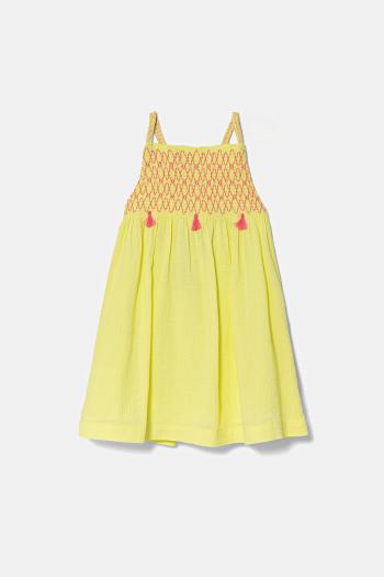 Dievčenské bavlnené šaty United Colors of Benetton žltá farba, mini, áčkový strih, 4M6BGV02G