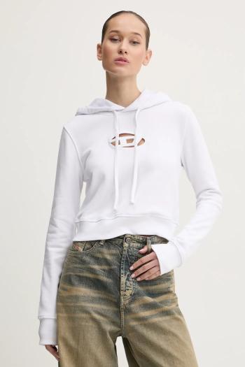 Mikina Diesel F-SLIMMY-HOOD-OD dámska, biela farba, s kapucňou, s nášivkou, A15714.0GRAC