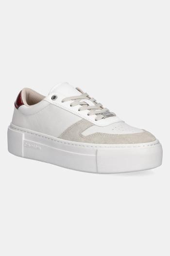 Kožené tenisky Calvin Klein FF CUPSOLE LACE UP - LTH MIX biela farba, HW0HW02409