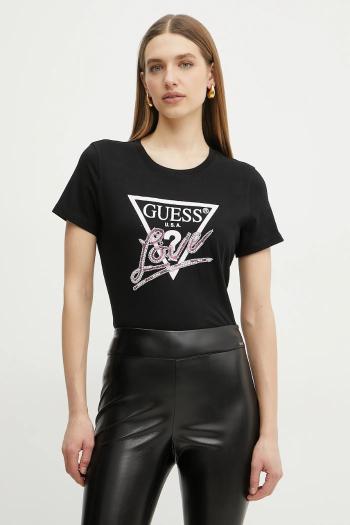 Bavlnené tričko Guess dámske, čierna farba, W5GI05 I3Z14