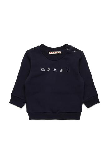 Bavlnená mikina pre bábätká Marni MS319B SWEAT-SHIRT tmavomodrá farba, s potlačou, M01437