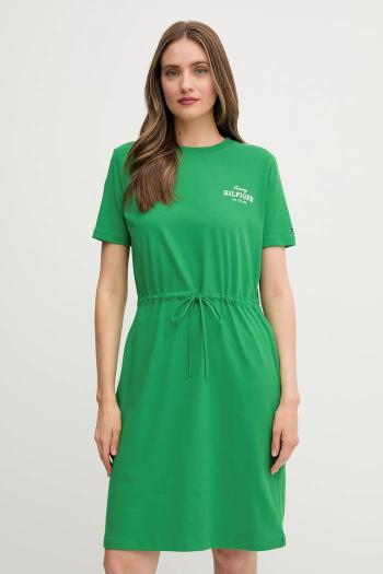 Bavlnené šaty Tommy Hilfiger zelená farba, mini, rovný strih, WW0WW45529