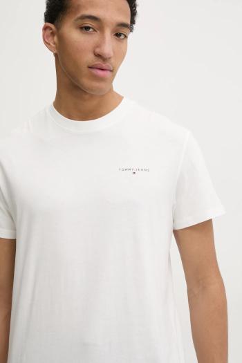 Bavlnené tričko Tommy Jeans pánske, biela farba, jednofarebné, DM0DM21188