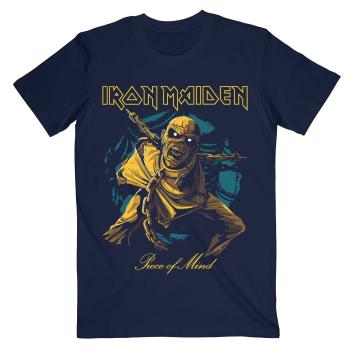 Iron Maiden tričko Piece of Mind Gold Eddie Modrá XXL