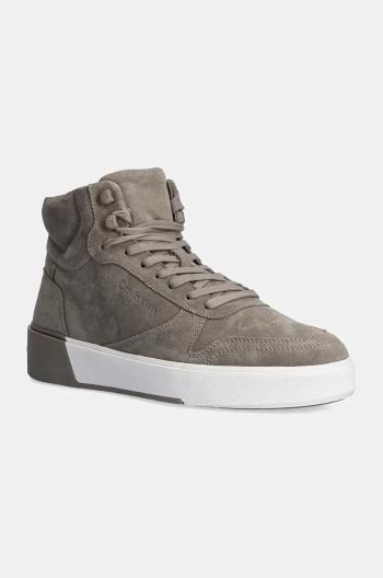 Semišové tenisky Calvin Klein HIGH TOP LACE UP BSKT SUE šedá farba, HM0HM01592
