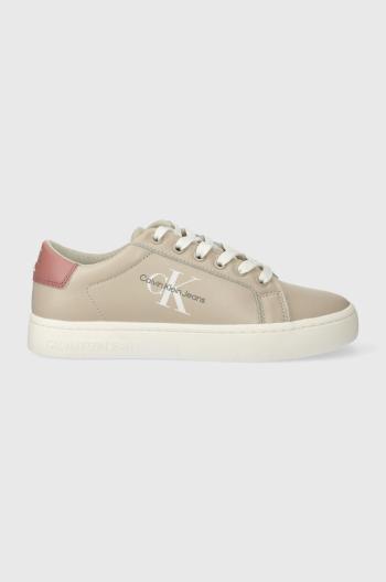 Kožené tenisky Calvin Klein Jeans CLASSIC CUPSOLE LACE UP béžová farba, YW0YW01269,
