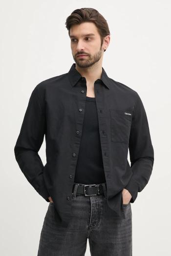 Ľanová košeľa Calvin Klein Jeans pánska, čierna farba, regular, s klasickým golierom, J30J327295