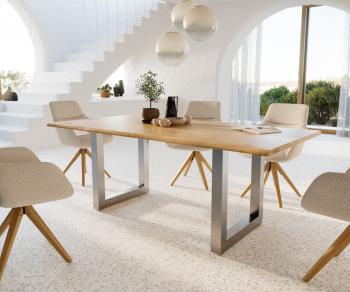 Jedálenský stôl Edge 200x100 cm prírodný dub nerezová oceľ široký živý